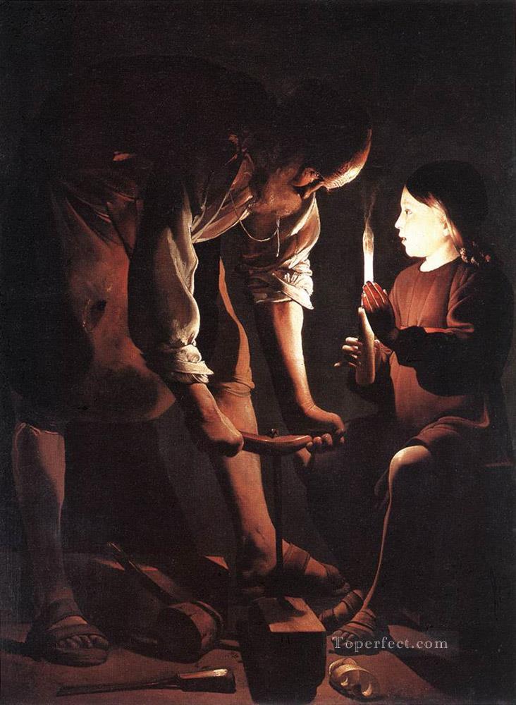 Christus im Tischler Shop Religiosen Kerzenlicht Georges de La Tour Ölgemälde
